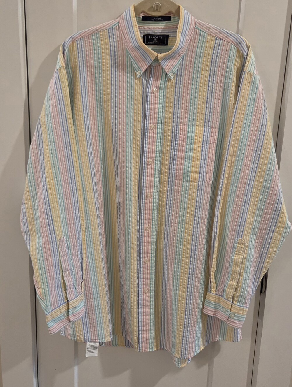 Landry's Oxford Mississippi Button-Up Rainbow Seersucker Shirt - Size Large